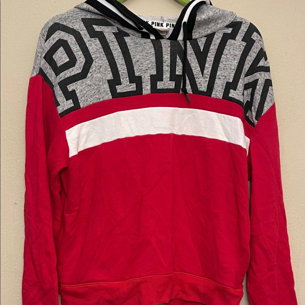 Victoria's Secret Red and Gray Color Block Hoodie - Picture 2 of 3